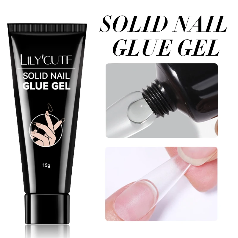 LILYCUTE 15g Solid Nail Glue Gel False Nail Tips Extend Function Adhesive Nail Gel Long Lasting Soak Off UV LED Nail Gel Polish