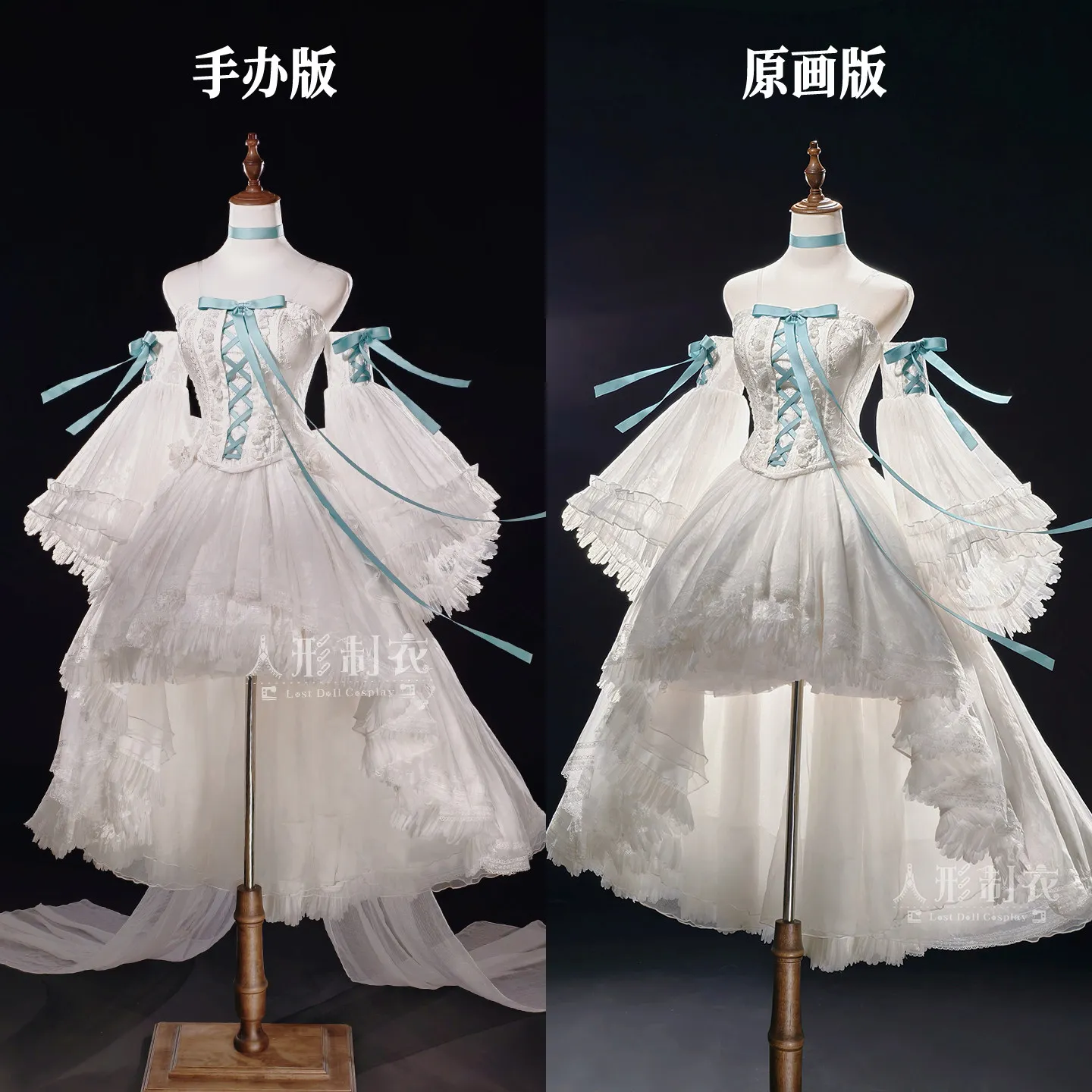 Chobits Chi Cosplay Costume White fluffy gauze skirt paired with mint blue bow ribbon role playing women's clothing NexoCosplay - view 3