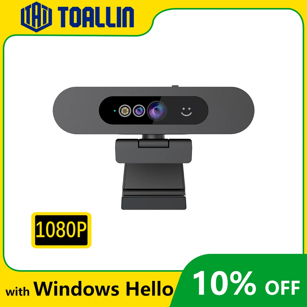 

TOALLIN Windows Hello Webcam 1080P Computer Camera Face Recognition Fixed Focus for Streaming & Conferencing with Privacy Cover