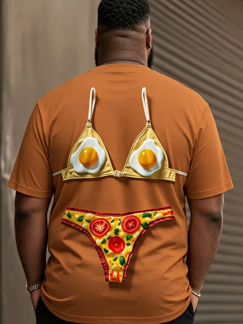 Fun Brown Egg Pizza Pattern 3D Print Sport Breath Quick-dry Men T-shirt Outdoor Street Role-playingLeisure Parent-Child Clothing