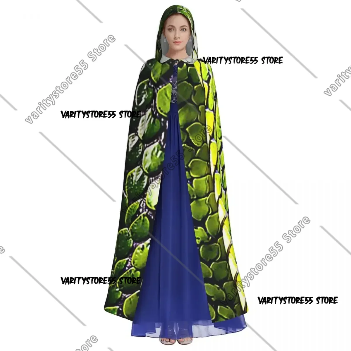 جلد الثعبان الأخضر الأفعى الثعبان الحيوان طباعة فايبر مقنعين عباءة الساحرة القرون الوسطى زي تأثيري هالوين مصاص دماء عباءة