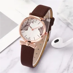 Bracelet Womens Watches Ladies Belt Quartz Watches Digital Leaf Pattern Fashion Ladies Wrist Watch Women Clock Montre Femme