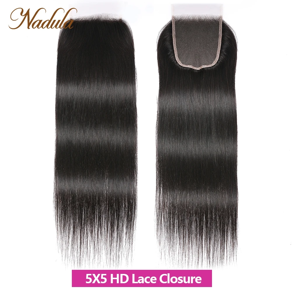 NADULA HAIR Lace Closure 4x4 Straight Human Hair Closure 5X5 HD Lace /Medium Brown Brazilian Straight Hair Closure