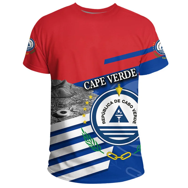 The RepublicOf Cabo Verde Flag Map 3D Printing T Shirt Cabo Verde Coat Of Arms Graphic T-shirts