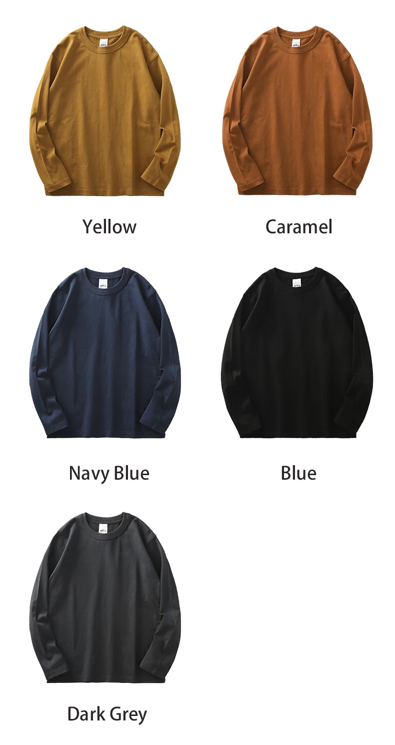 Dukeen 11,2 Oz Schwergewichts-Herbst-Langarm-T-Shirt für Herren, 100% Baumwolle, Einfarbiges Shirt mit Rundhalsausschnitt, Weiße Oberteile, Übergroße Herrenbekleidung – Detail 13