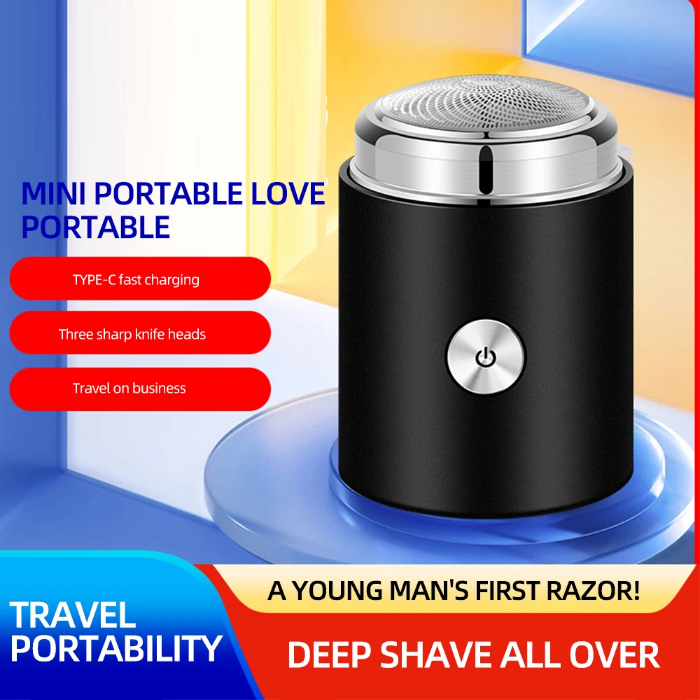 Portátil barbeador elétrico masculino mini viagem barba navalha máquina de barbear molhado-seco uso duplo lavável homem recarregável lâminas trimmer