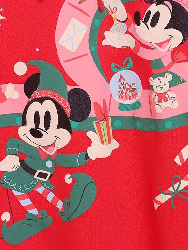 Disney Merry Christmas Castle Mickey Mouse Family Print Sweatshirt Fashion Women Hooded Jumper Tops + Pants Red Streetwear Femme