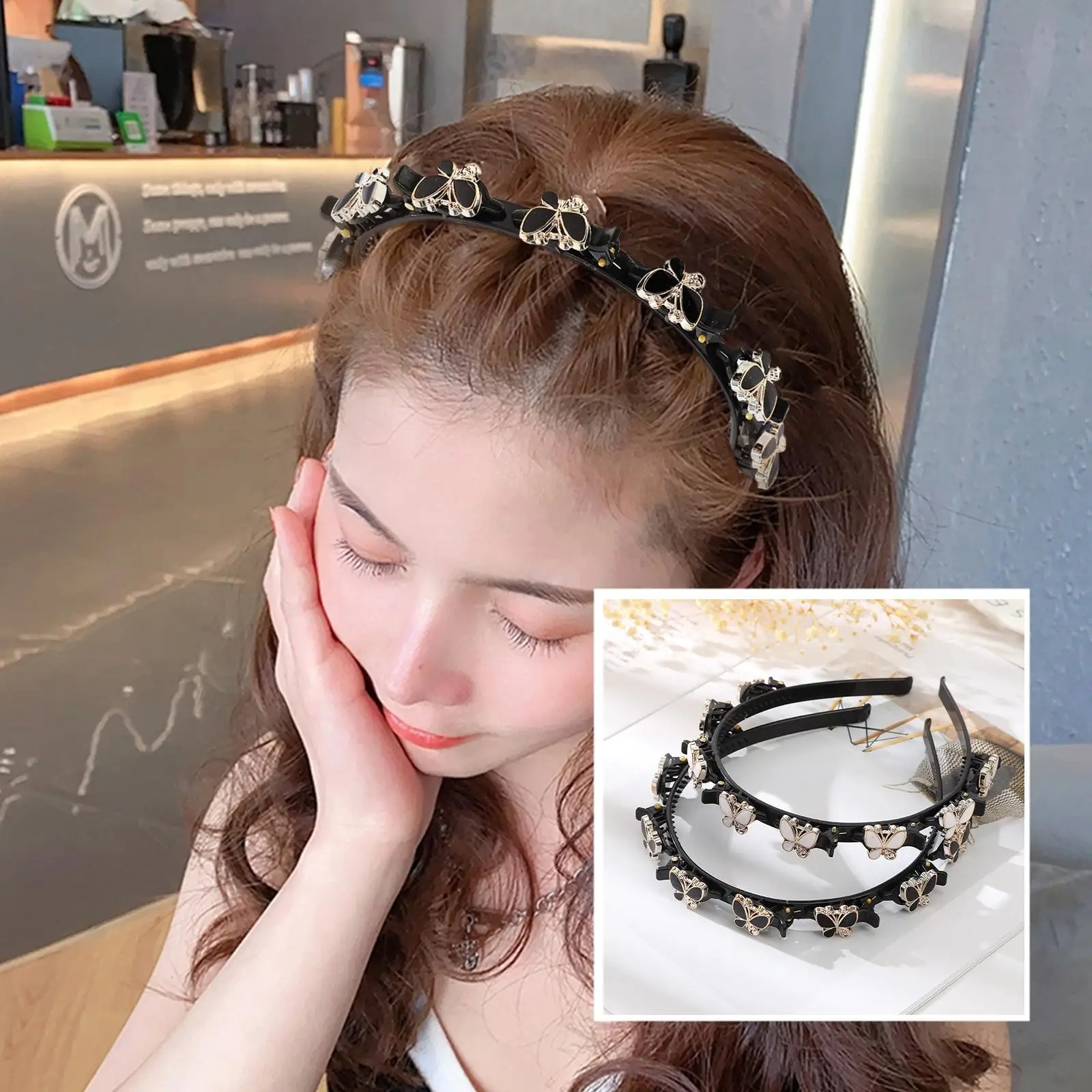 Fashionable Women\'S Butterfly Braid Hair Hoop Bangs Fixed Clip Multi-Layer Hollow Pressed Hairpins Combs New Hair Accessories