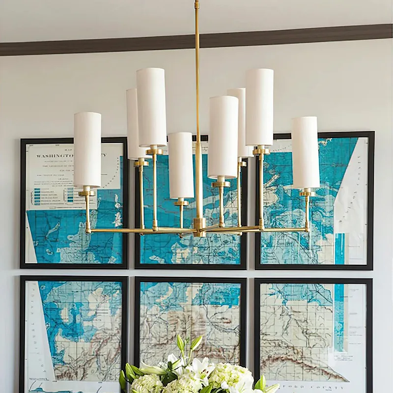 

Nordic American all-copper chandelier light luxury simple modern living room dining room bedroom study art model room