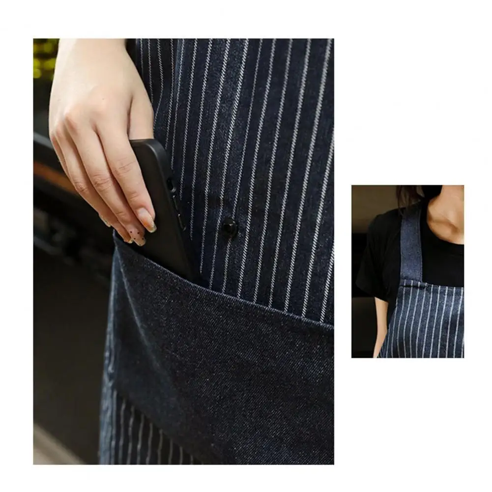 Stripe Apron with Hand Towel Bib Apron Stripe Stain-resistant Kitchen Apron with Pocket Removable Hand Towel Cross-back for Men