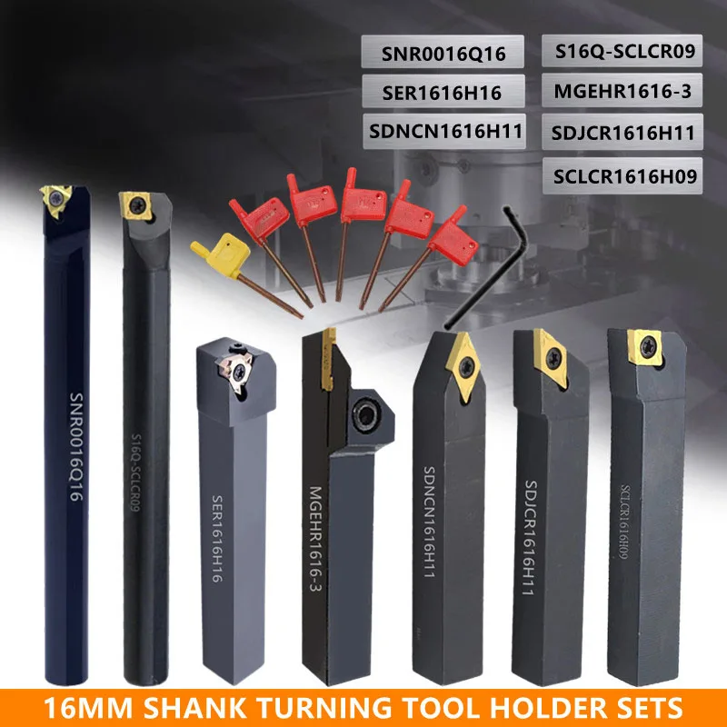 8 sets van 8 MM 10 MM 12 MM 16 MM CNC Draaibank Draaigereedschaphouder Kotterbaar met toepasselijke wisselplaten Sleutels Set voor Draaien Draadsnijden