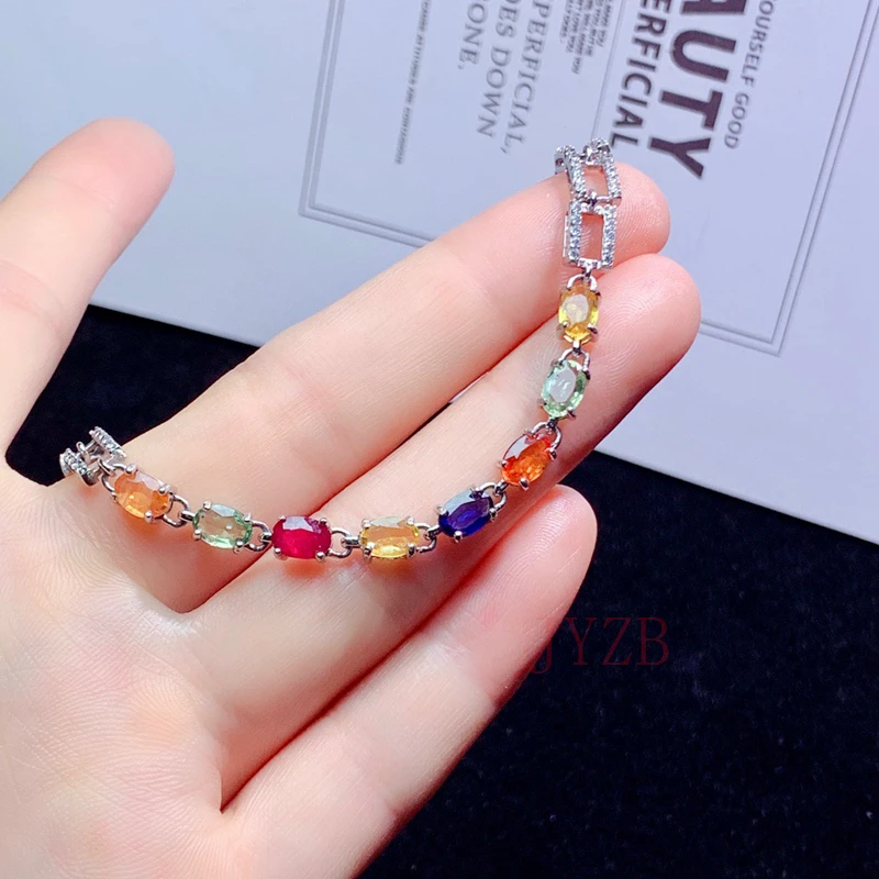 High jewelry natural color sapphire bracelet female high design sense niche net red sterling silver bracelet female