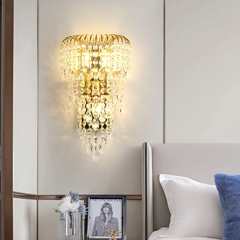 

Free shippingNorthern Europe bedside Golden lamp Creative living room Crystal balcony wall lamp Modern simple LED hallway lights