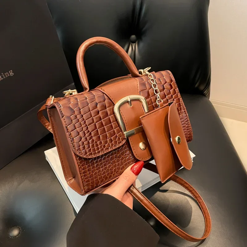 Textured handbag casual messenger simple crocodile pattern small square bag