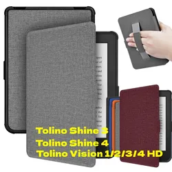 Slim Flip Case for Tolino Vision 1/2/3/4 HD Shine 3/4 Shine4 Shine3 Ebook Hand Strap Smart Sleep Cover with Soft TPU Back Shell