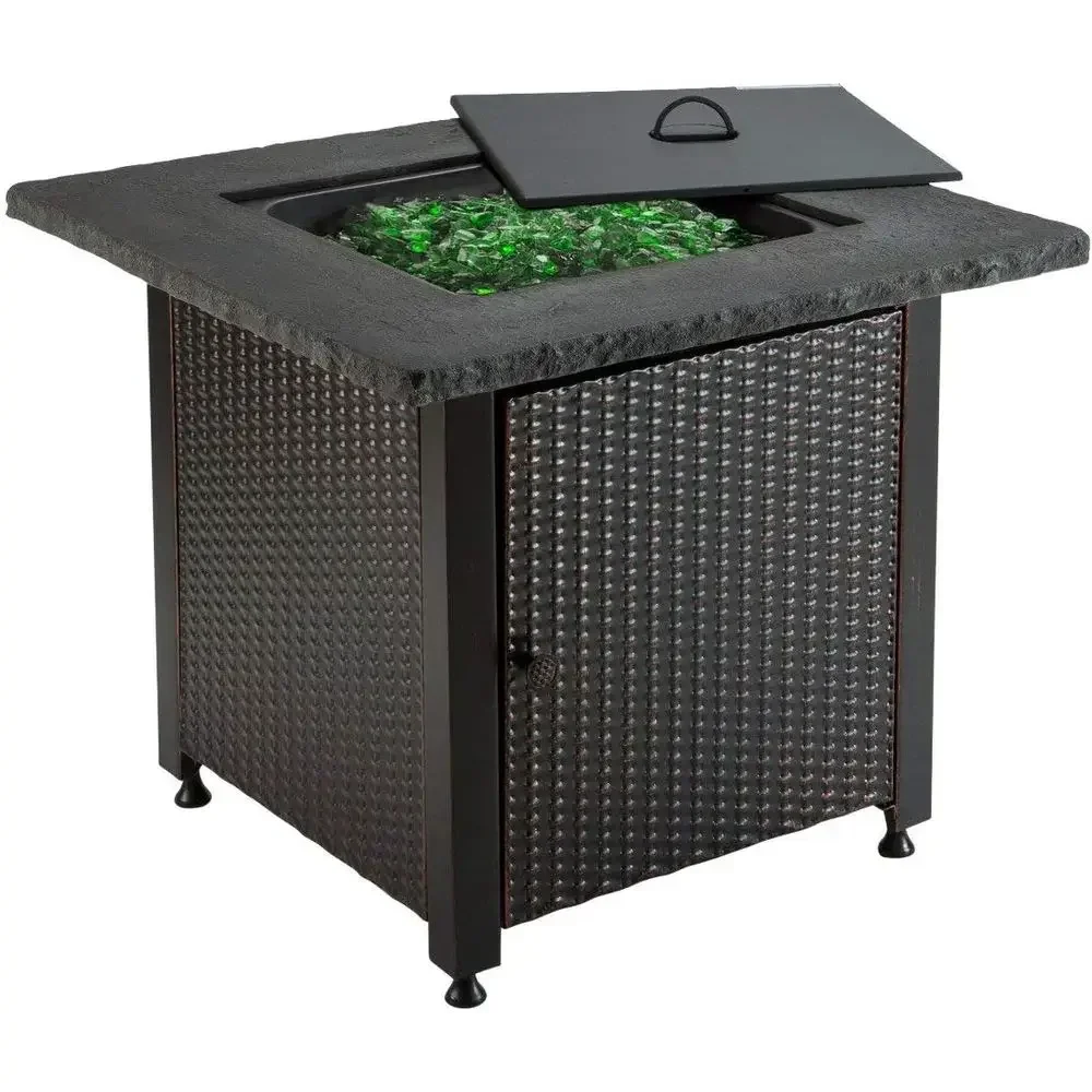 30 Outdoor Propane Gas Fire Pit with Green Fire Glass
