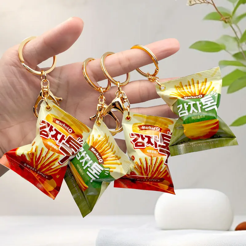 Koreanische Snacks, Pommes Frites, Schlüsselanhänger, Mini koreanische Version Snackbeutel-Anhänger, Nachtmarkt-Supermarkt-Puppenmaschine
