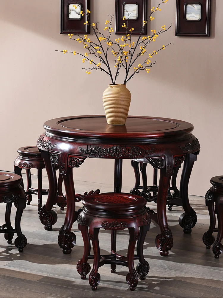 Rosewood Dining Table round Table and Chair Household Sandal Wood round