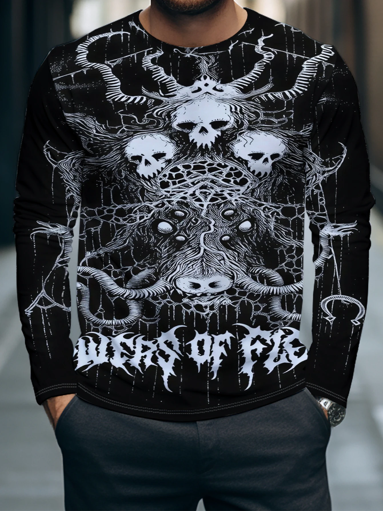 Men Women Y2K Grunge Long-sleeved T-shirt American Goth Haunted Graphic T-shirt Retro Harajuku Streetwear Top Men's T-shirt