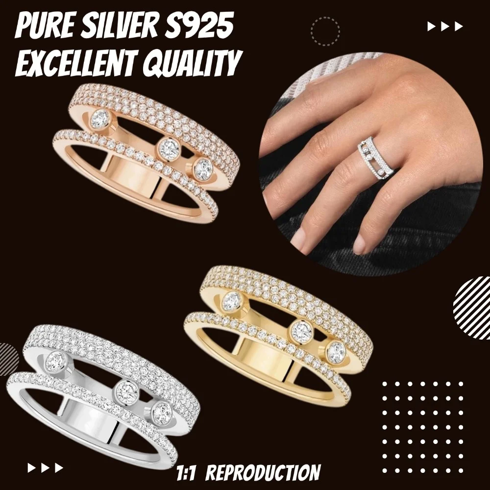 Original Move Romane Paved Diamond Rings Sterling Silver 925 Rings Luxury Brand Trend Jewelry Accessories for Holiday Gifts