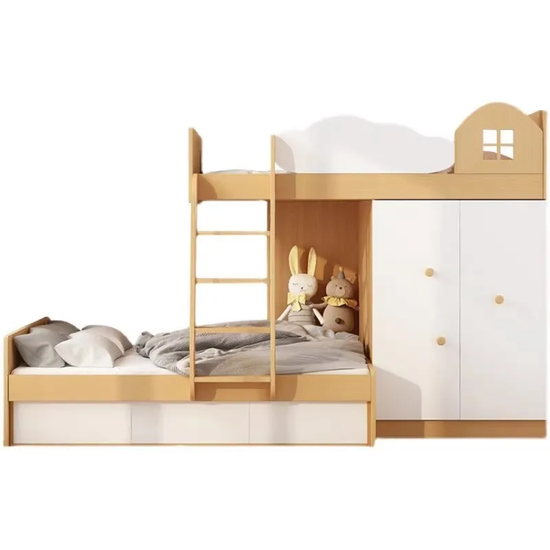 Upper and lower beds with wardrobe Children's bed Dislocation type Upper and lower high and lower beds room