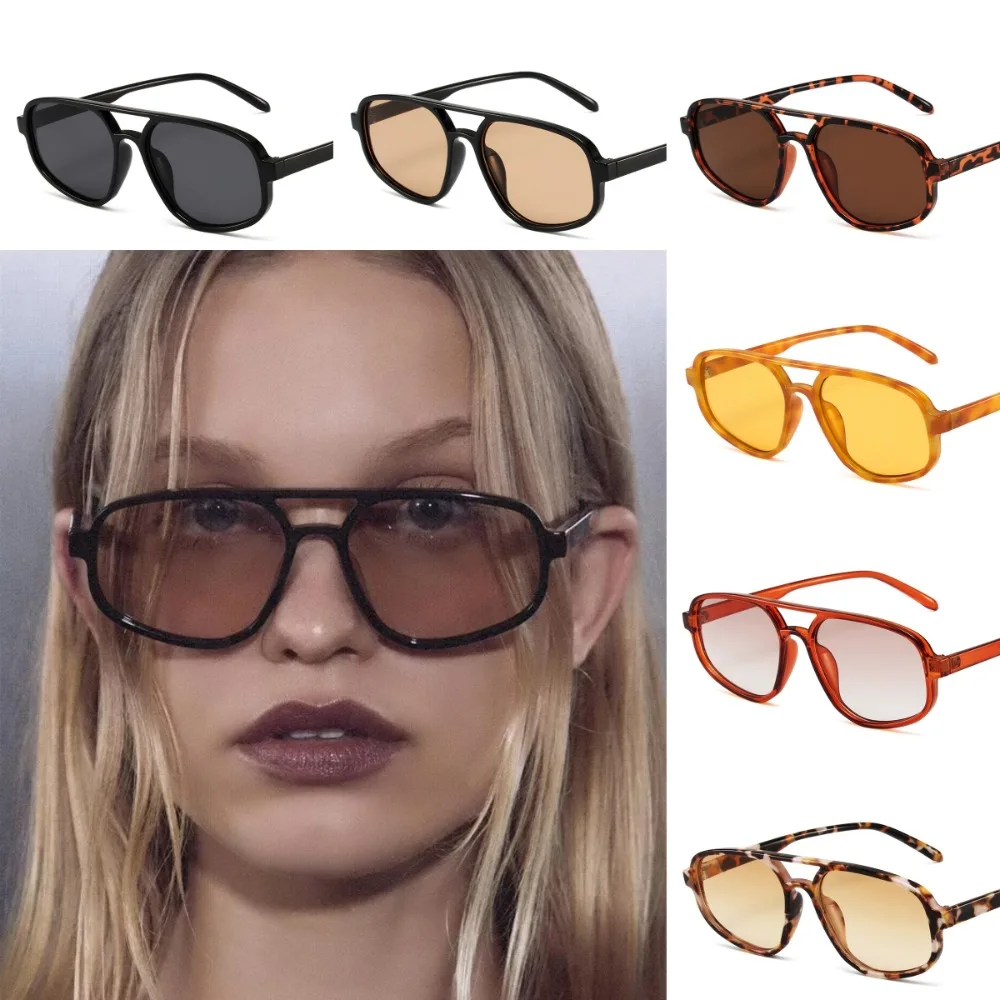 

Big Frame Irregular Square Sunglasses UV400 Wide Legs Double Beam Sun Glasses Punk Leopard Print Retro Trend Eyewear Travel