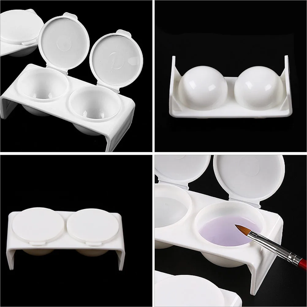 

20Pcs Double Well Plastic Nail Art Washing Bowls Durable Reusable Manicure Brush Soaking Bowls Lid Included Pen Wash Cup