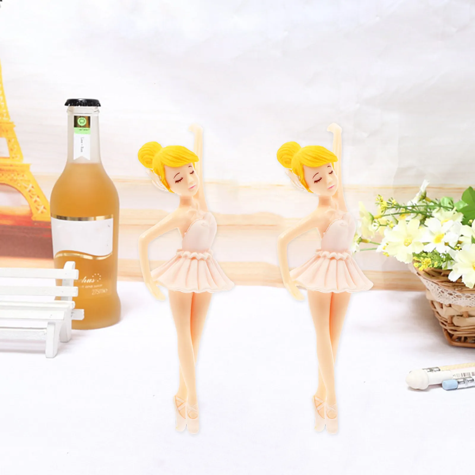 6Pcs Realistic Cartoon Ballet Girl Keychain Pendants Micro Landscape Ornament Plastic Cake Topper DIY Crafts for Moss Succulent
