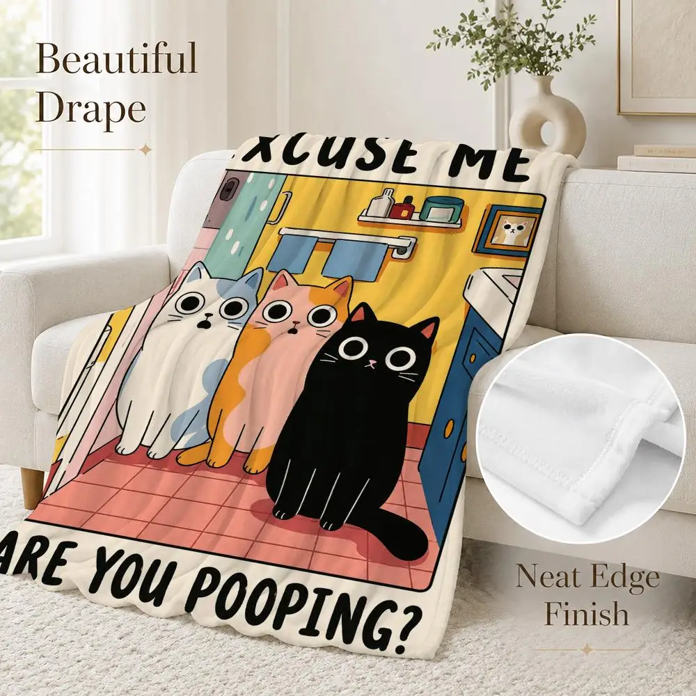 Are You Pooping Cat Throw Blanket Soft Flannel Throw Lightweight Summer Home Nap for Office Travel Sofa Bed