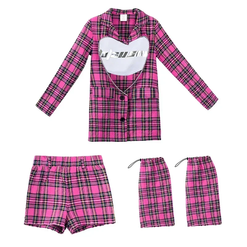 Conjuntos de ropa de Hip Hop para niñas, trajes de Jazz para escenario, ropa de calle, traje de baile Kpop para grupo de niños, Top con recorte a cuadros rosas, piernas, 2025