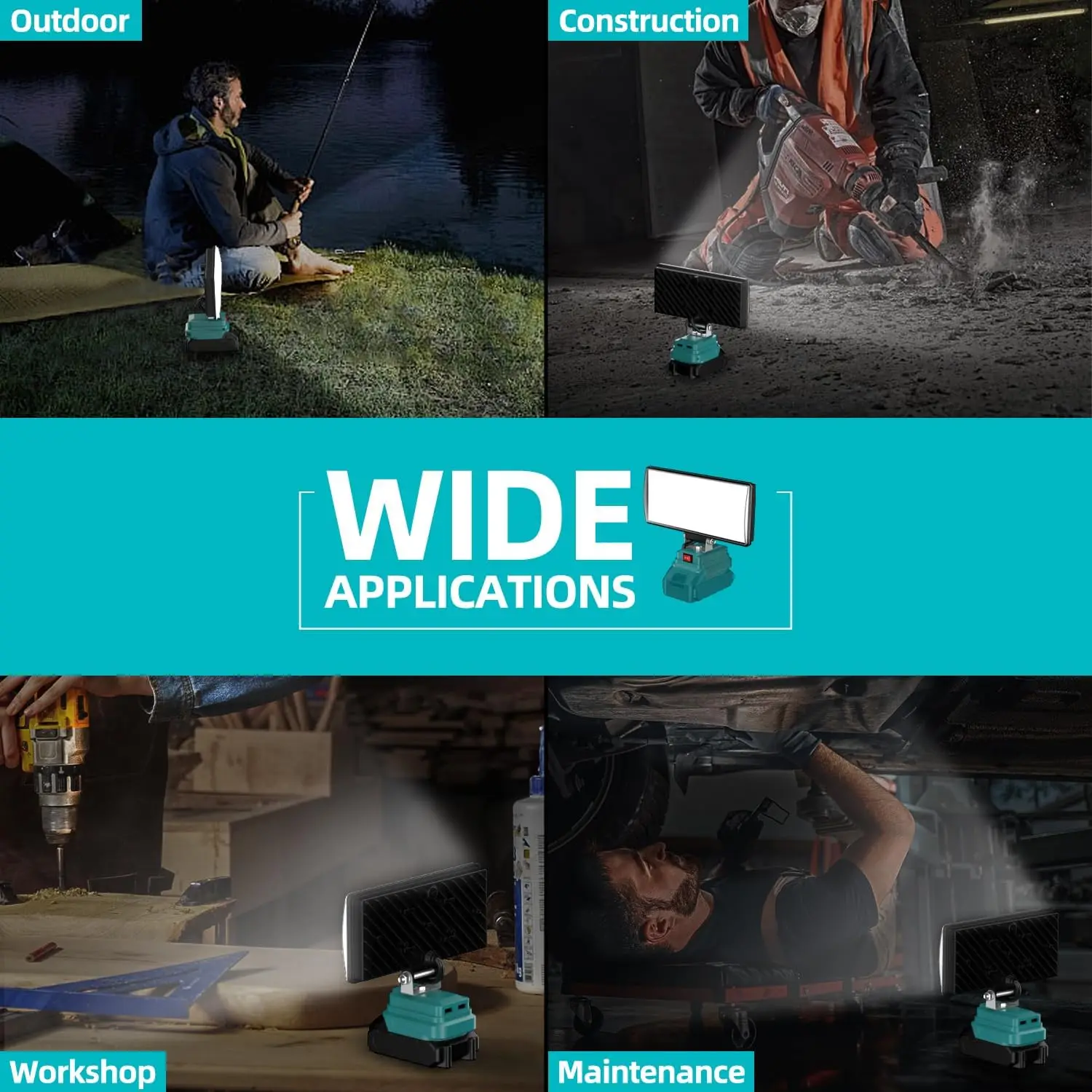 8" Cordless LED Work Light Portable LED Flashlight for Work Camping Outdoor 2 Levels Adjustable LED Light  for Makita Battery