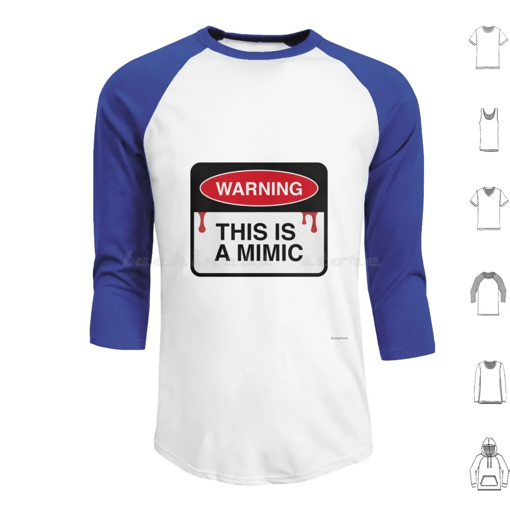 Warning : This Is A Mimic Hoodies Long Sleeve Mimic Mimicry Chest Monster Warning Sign And Monsters Rpg Ttrpg Dnd