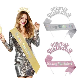It's My Birthday Tiara and Sash Rose Glitter Satin Sash and Headband for Girls Women Happy Birthday Party Decorations Supplies