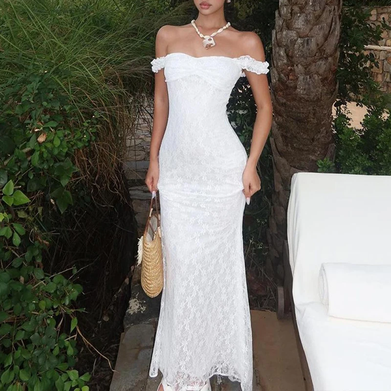 

BKLD Sweet Elegant Lady Pure White Floral Long Dress 2026 Party Holiday Sleeveless Bodycon Backless Ruched Summer Aesthetic Robe