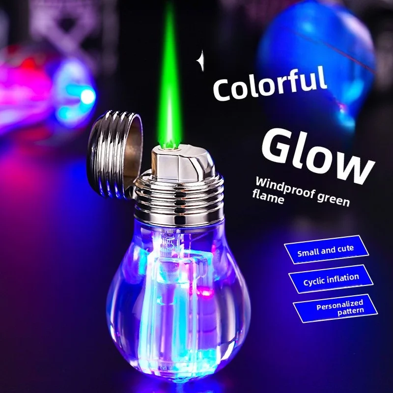 New Colorful Light Bulb Windproof Lighter Creative Cool Green Flame Personalized Cute Lighter Creative Gift for Couples
