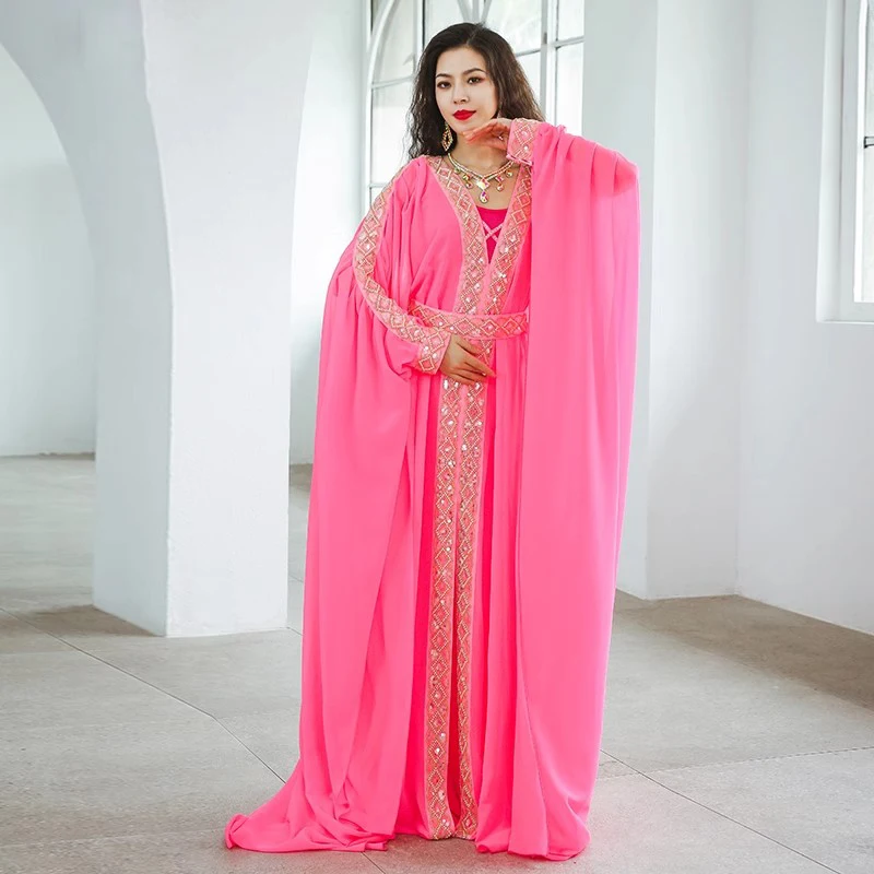 Stage Traditional Khaleeji Thobe Dress Chiffon Belly Dance Clothes Kaftan Dress Rhinestone Beads Competition Khaleegy Costume