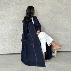 Eid Blue Modest Open Kimono Abaya Dubai Luxury 2024 Islam Muslim Kaftan Coat Dress Abayas For Women Robe Caftan Marocain Femme