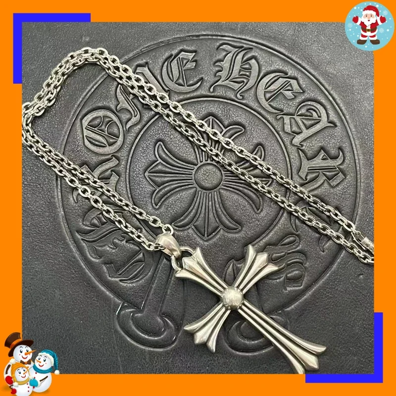 Trendy Brand New Necklace Label Retro Large Cross Flame Sword Pendant Letter Necklace Classic