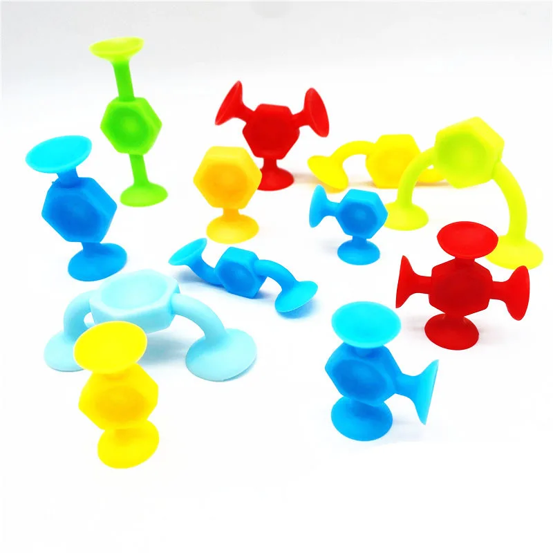 5pcs/set Children's Suction Toy Sticky Suction Cup DIY Silicone Soft Block Splicing Puzzle Toy  Blocks