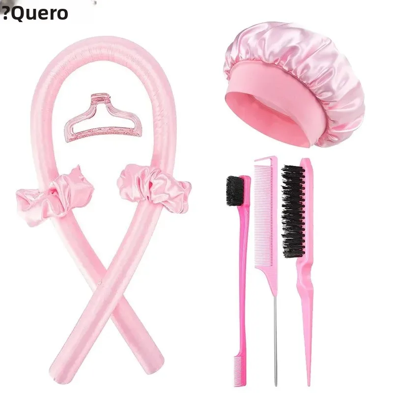 Sem calor conjunto de ferro de ondulação noite boné rolo de cabelo conjunto preguiçoso rolos de cabelo bandana rolos de cerdas escova ferramentas de estilo de cabelo