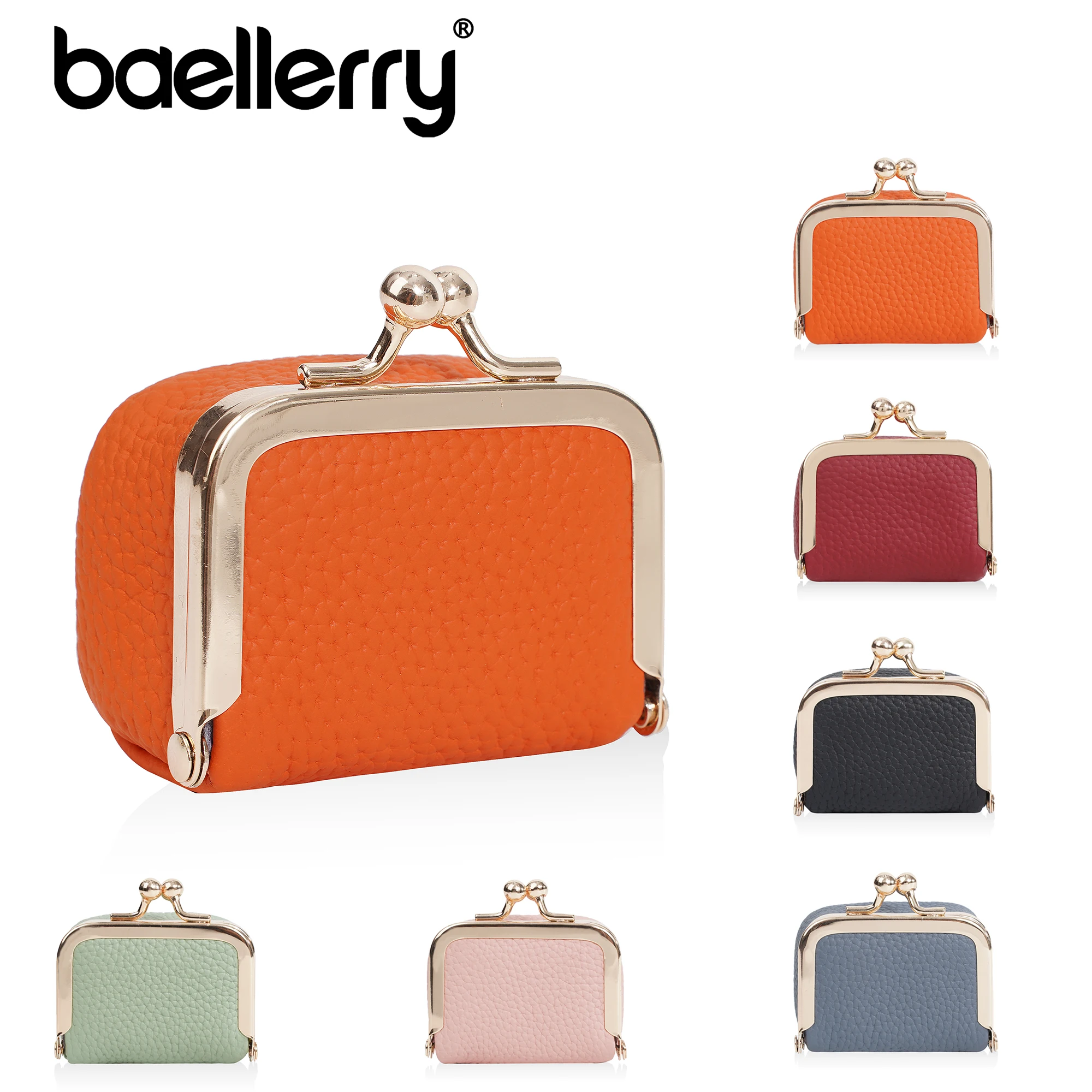 1Pcs-Baellerry Mini Kiss Lock Coin Purse |   Litchi-Patterned Pu Leather Small Bag, Can Hold Coins, Earphones, and Jewelry, Multi-Color Portable Mini Storage Bag.