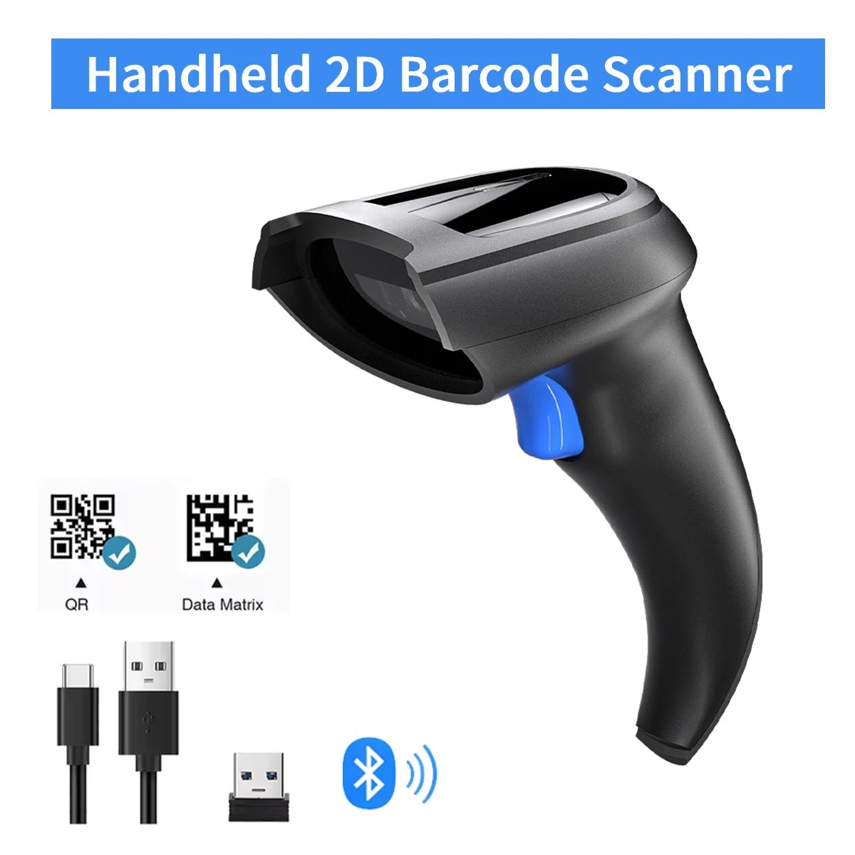 2D Wireless Barcode Scanner 2000mAh battery 2.4G USB QR Code Reader for Express Delivery Warehouse Supermark