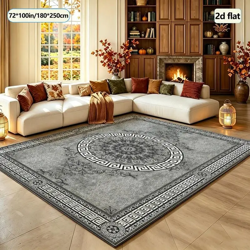Greek Key Pattern European Vintage Carpet Classic Square Carpet Non-Slip Decorative Carpet Suitable for Home Interior Decoration