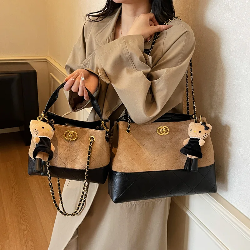 

2025 Retro Crossbody Bag - Quilted Chain Stitch Tote, Spacious Work Purse with Detachable Strap