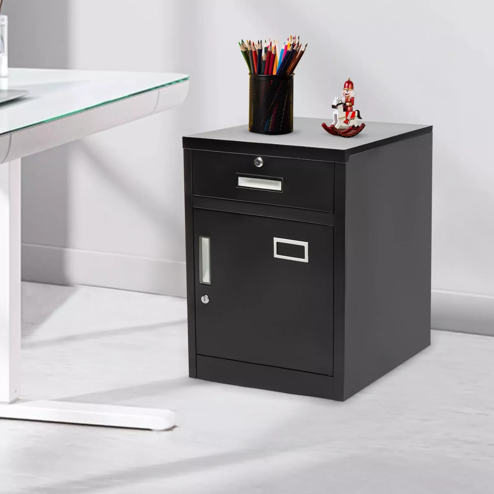 1 Drawer Filing Cabinet w/Lock for Office Metal Vertical File Storage Cabinet