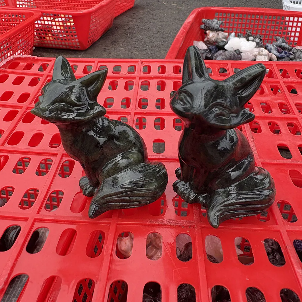 Natural Xiuyan Jade Fox Figurine - 6cm Polished Crystal Cute Animal Statue for Collectible Decor