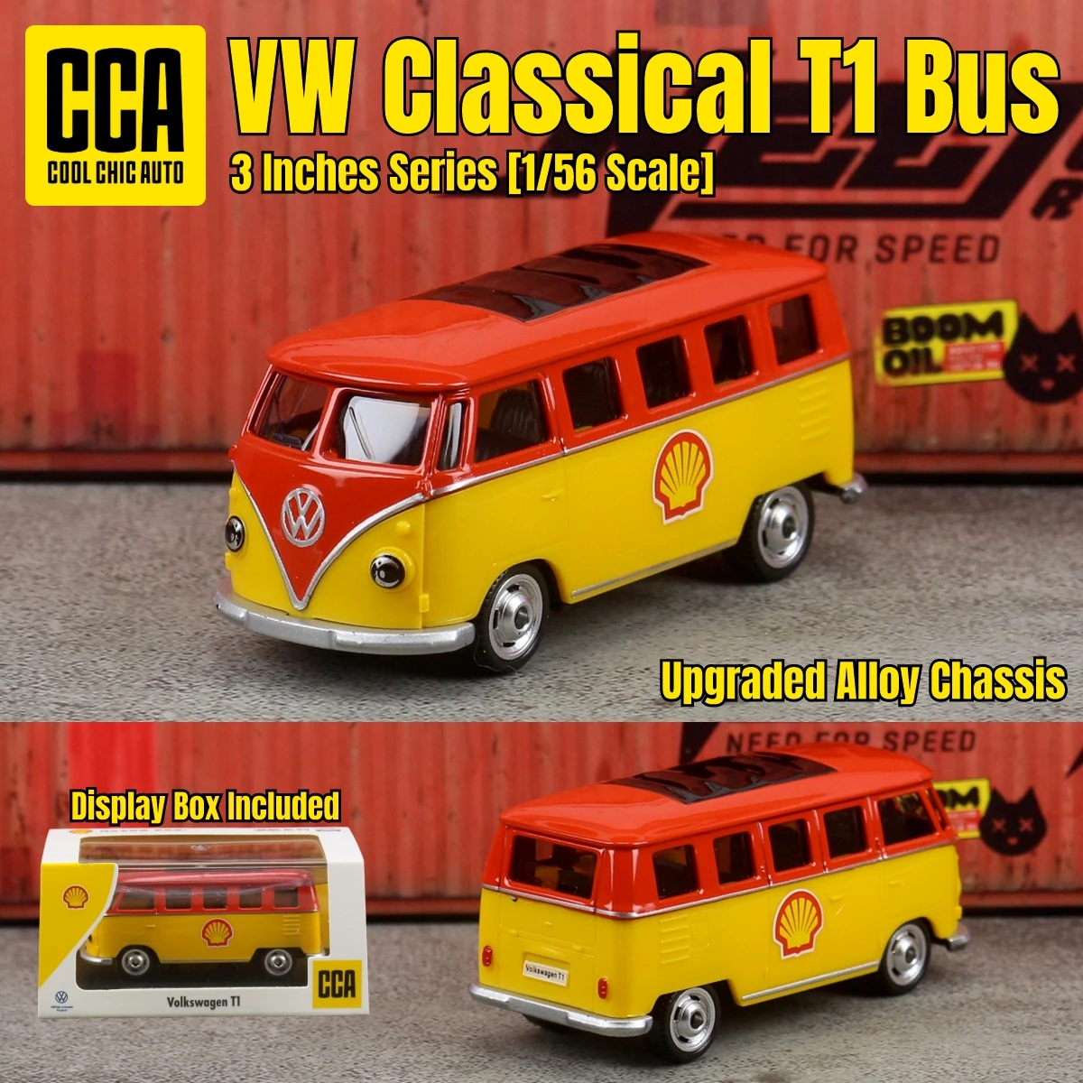 Carrinho de Brinquedo Diecast Volkswagen Clássico T1 Bus 1:64 CCA 1/56 com Caixa Expositora Rodas Livres Coleção Miniatura Presente para Criança