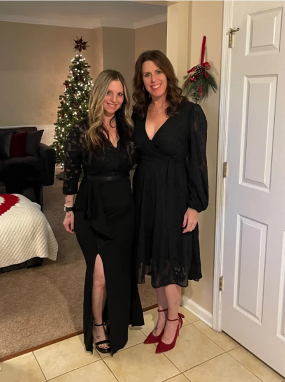 Elegant A-line Evening Dress, Black Lace Half-Sleeve V-Neck Party Dress, Formal Long Prom Dress, Customizable