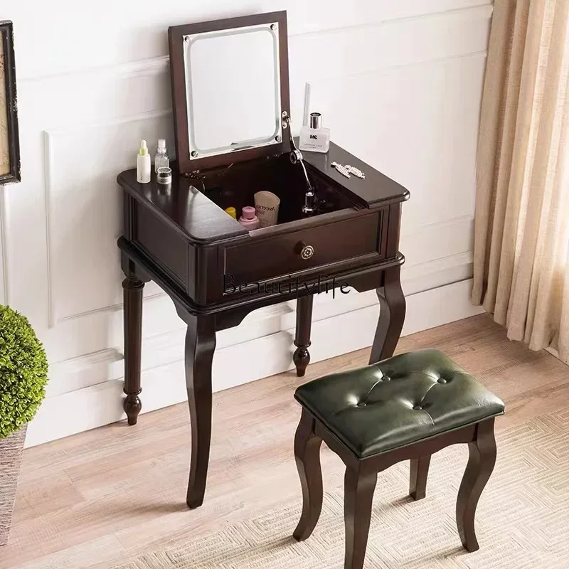 

09 American all-solid wood dresser small apartment bedroom with lamp multi-function