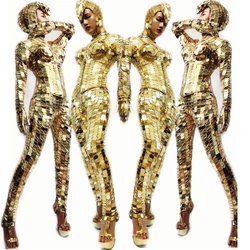 3D Silver Gold Mirrors Clothing Gogo Costumes Bar Nightclub Dj Ds Stage Party Wear Female Festival Clothes Rave Outfit XS5423